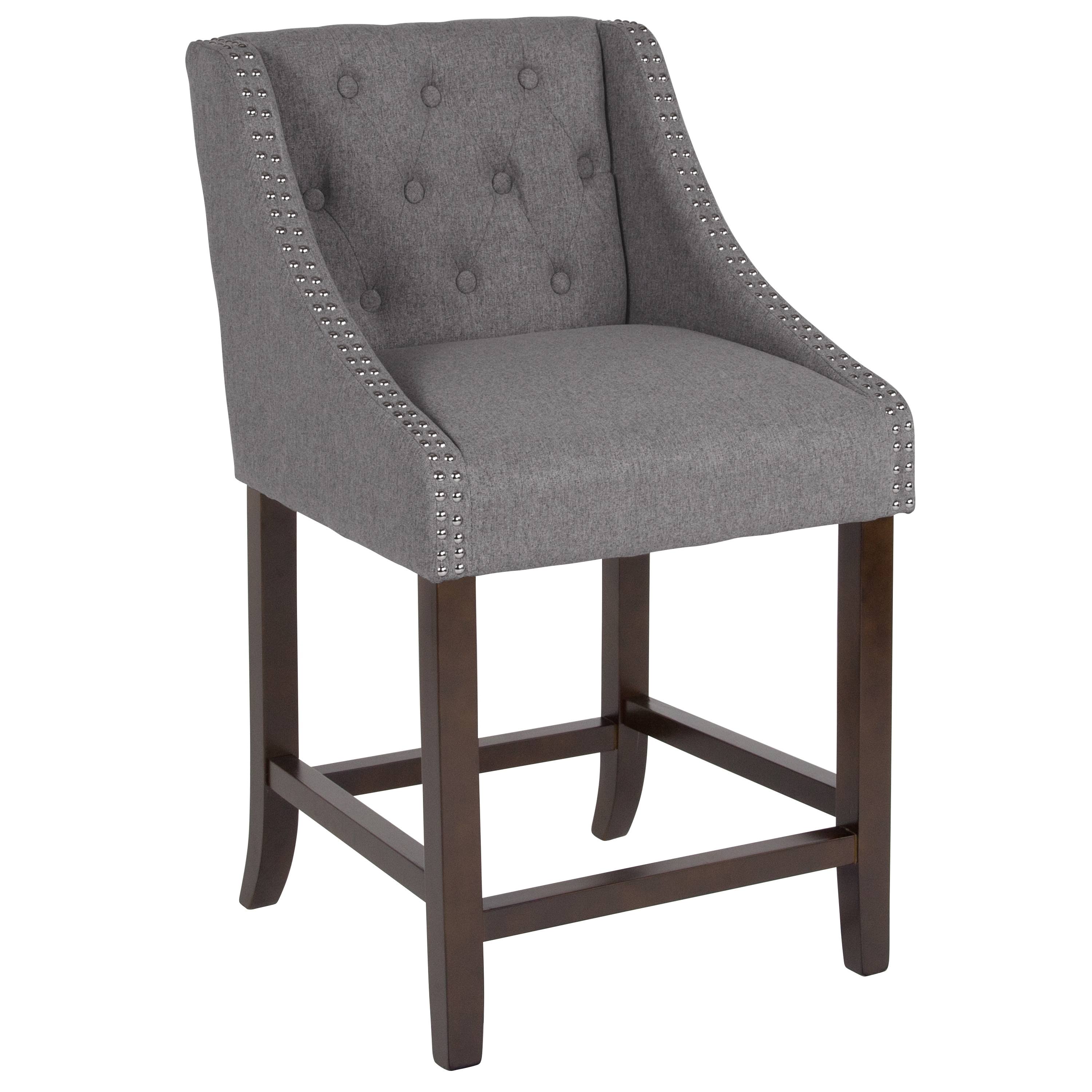Lancaster Home 24-Inch Transitional Tufted Walnut Counter-Height Stool - Dark Grey Fabric