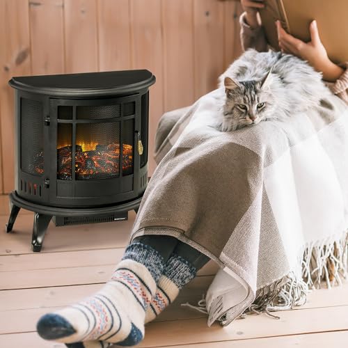 HOMCOM 22" Electric Fireplace Stove, Freestanding Electric Fire Place Heater with Realistic LED Flame, Adjustable Temperature, 1500W