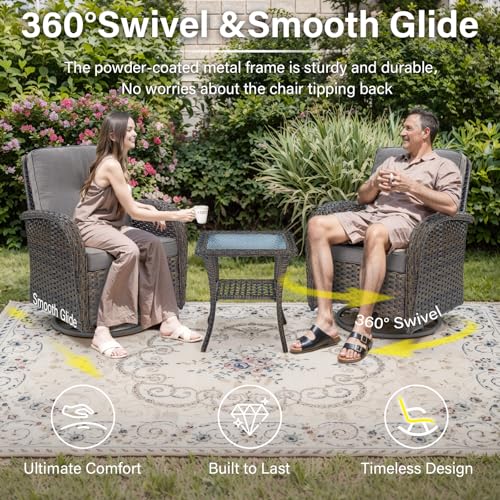Patio Wicker Chairs Swivel Rocker - Outdoor Swivel Rocking Chairs Set of 2 with Rattan Side Table