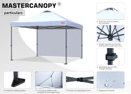 MASTERCANOPY Durable Pop-up Canopy Tent with 1 Sidewall (10'x10',White)