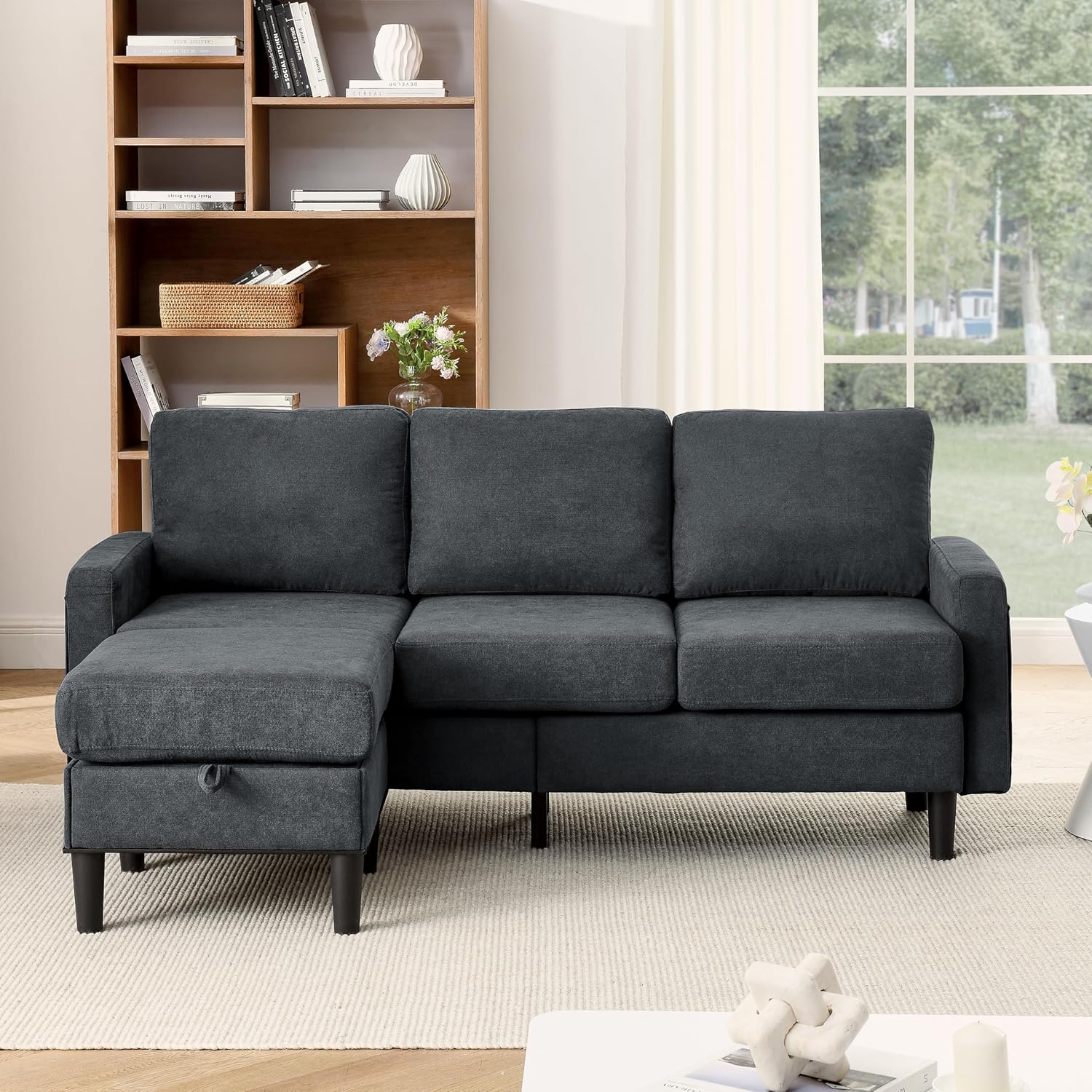 Convertible Sectional Sofa, L Shaped Couch with Storage Reversible Ottoman Bench