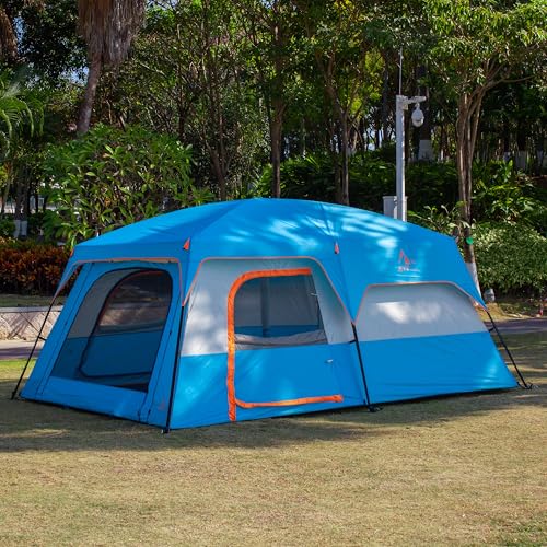 KTT Extra Large Tent 10-12-14 Person(Style-B),Family Cabin Tents,2 Rooms,3 Doors and 3 Windows with Mesh,Straight Wall,Waterproof,Double Layer
