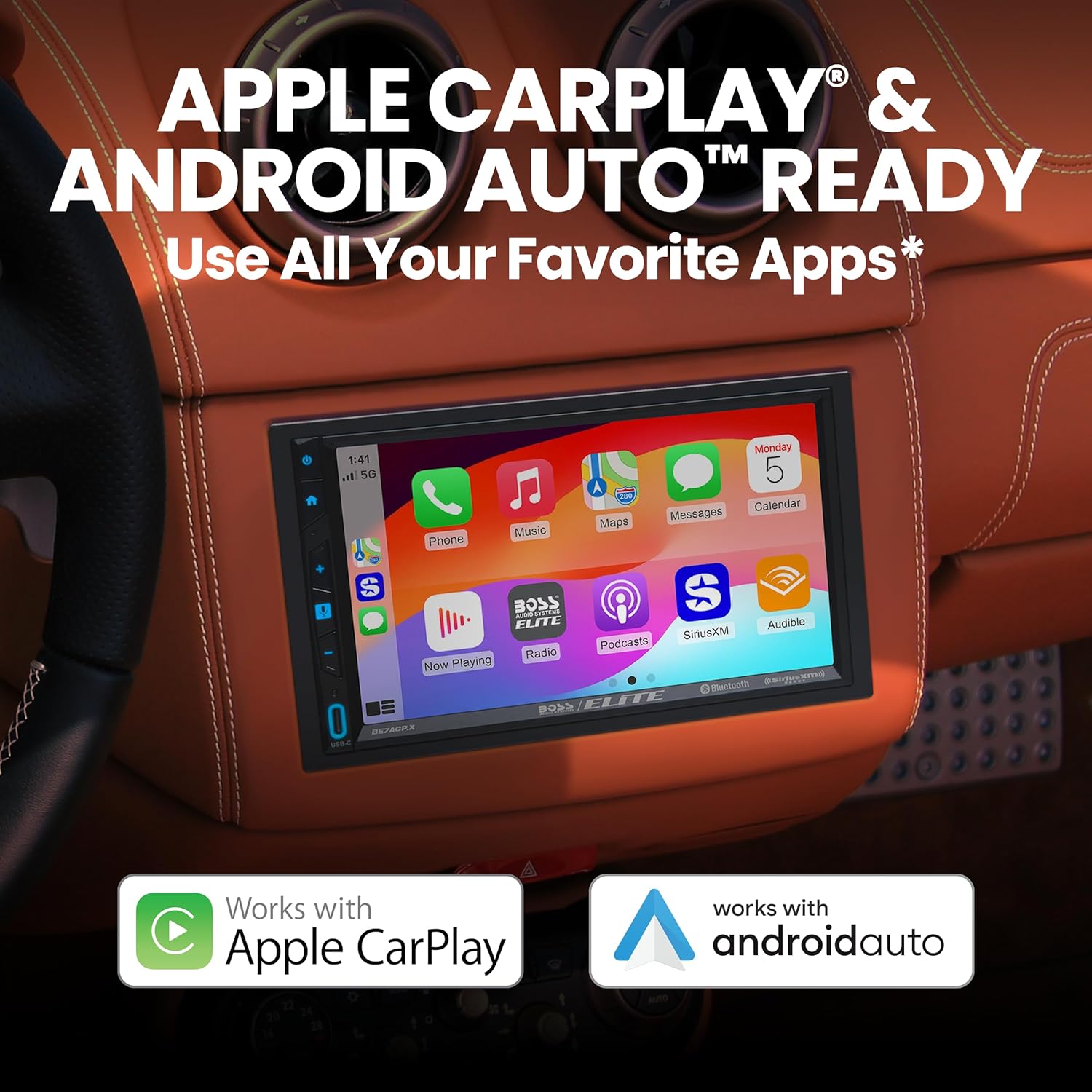 BOSS Audio Systems Elite BE7ACP.X Double DIN Car Stereo Apple CarPlay Android Auto, 7 Inch Touchscreen, Sirius XM-Ready, Bluetooth, Multicolor Panel
