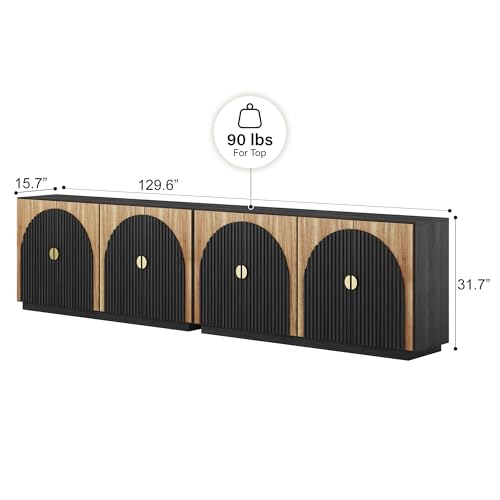 BELLEZE 65 Inch Fluted Buffet Cabinet with Storage, Symmetrical Arc Accent Sideboard Large Console Table for Dining Room, Kitchen