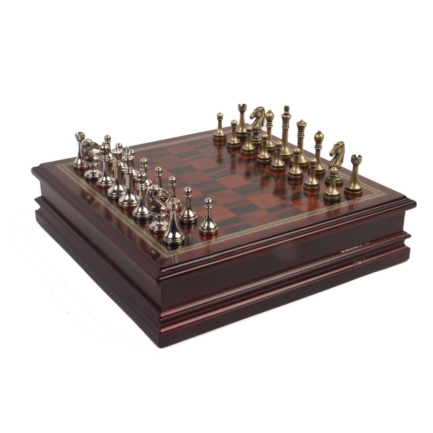 Metal Chess Set with Deluxe Wood Board