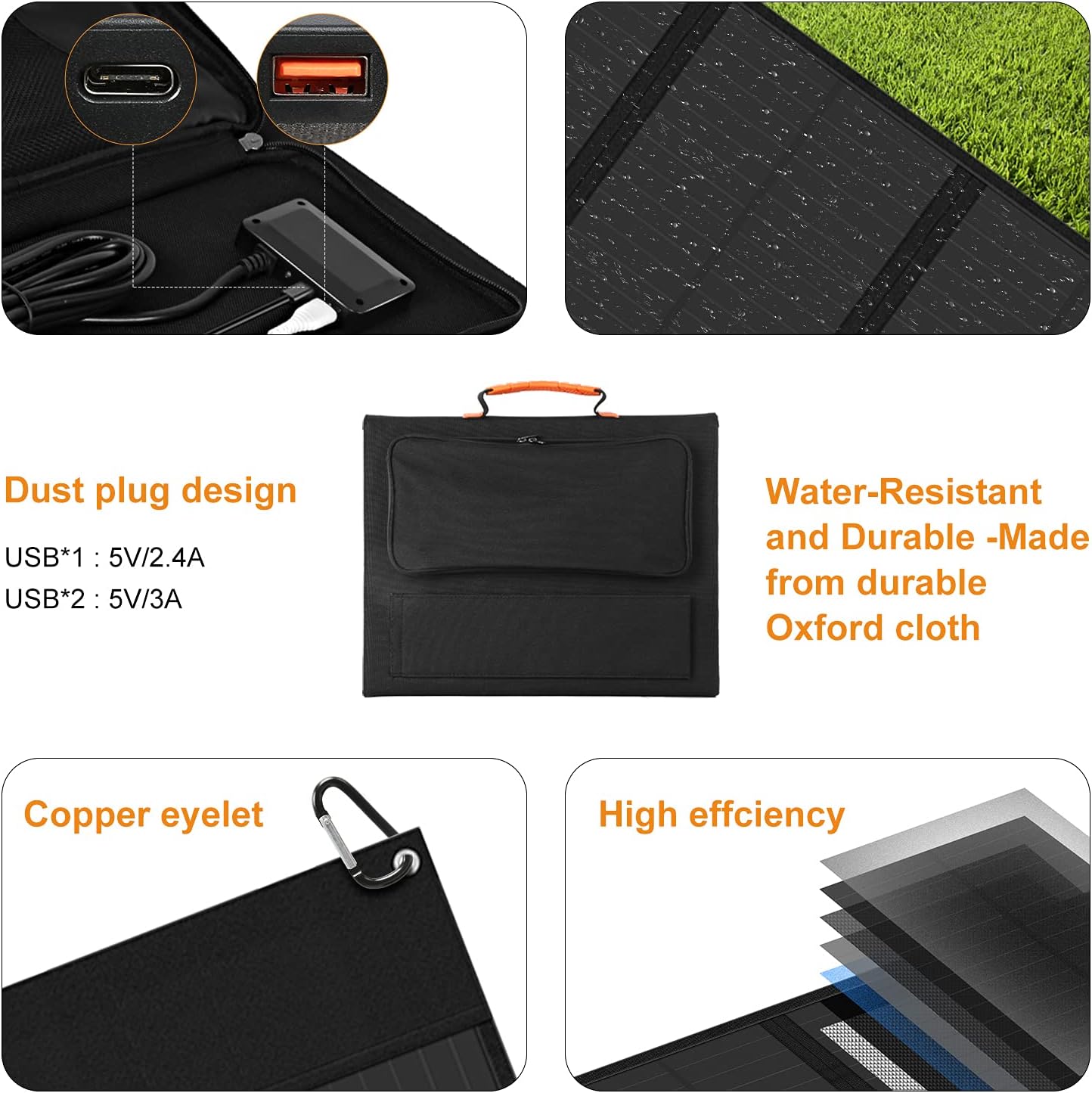 Aoasur Portable Solar Panel 120W Foldable Solar Panel Charger kit, Portable Folding Generator with 2 USB Ports USB Device for RV, Boat, Camper, roof