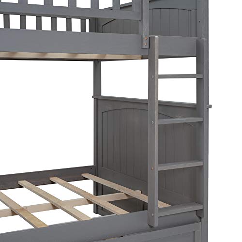 SOFTSEA Twin Over Full Bunk Bed with Slide, Solid Wood Bunk Beds with Stairs for Kids