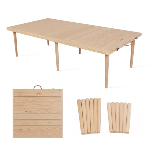 60x30 Inch Folding Picnic Table - Pine Wood Outdoor Boho Table for Beach, Camping & BBQs with Adjustable Legs (13" & 16" Heights), Natural