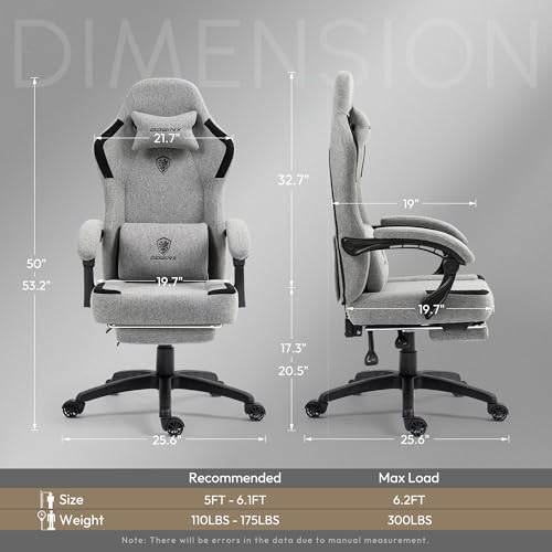 Dowinx Fabric Gaming Chair with Pocket Spring Cushion,Breathable Computer Chair with Massage Lumbar Support and Footrest