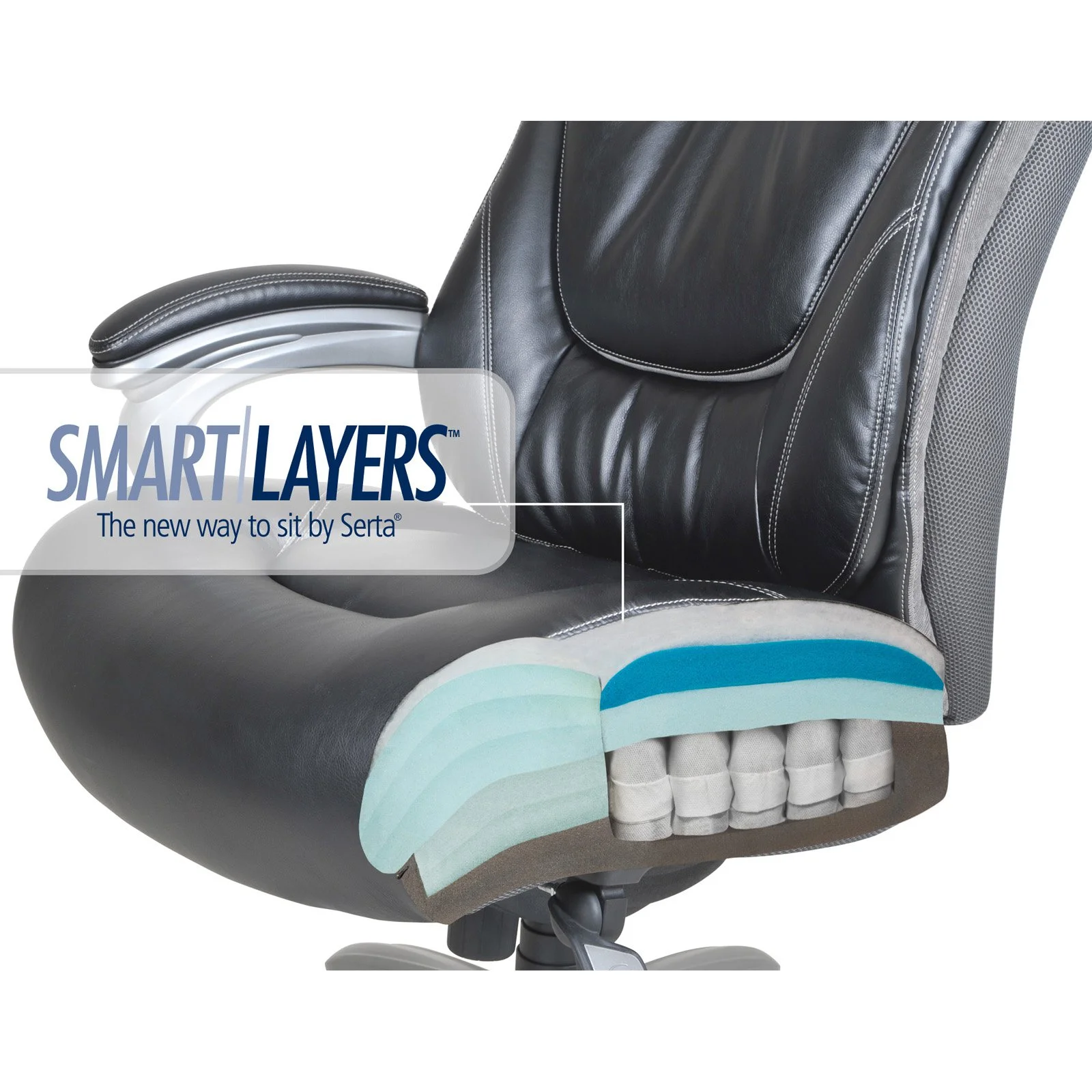 Serta Bonded Leather Big & Tall Office Chair with Smart Layers, 350 lb. Capacity, Black