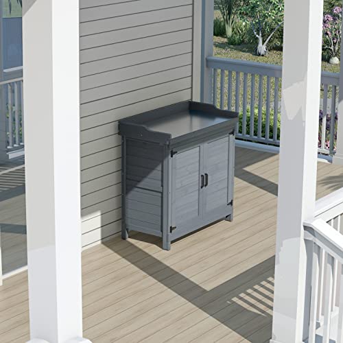 Outdoor Garden Patio Wooden Storage Cabinet Furniture Waterproof Tool Shed with Potting Benches Outdoor Work Station Table (Natural)