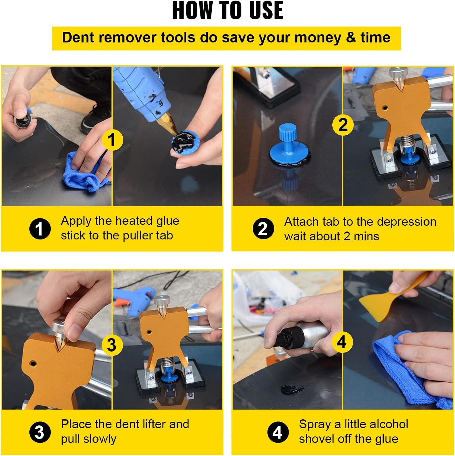 VEVOR Dent Puller Kit, 53 PCS Paintless Dent Repair Tool, Golden Lifter Puller Car Dent Repair Kit