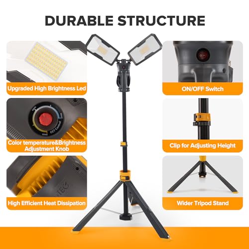 LUTEC 【Upgraded】 6290Max 11000 Lumen 92W Dimmable LED Work Light with Telescoping Tripod