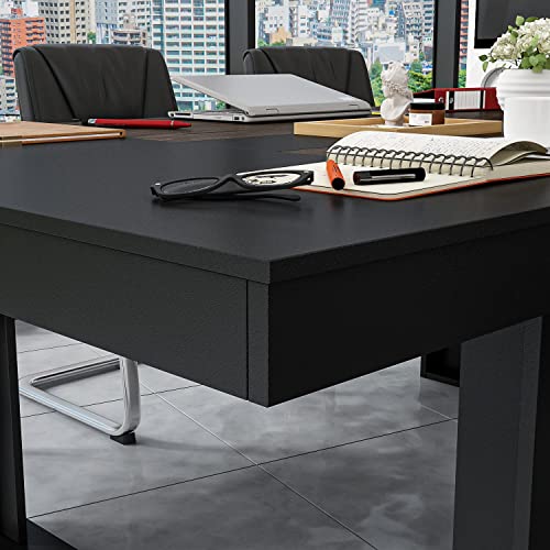 FAMAPY 7.2FT Conference Table Podcast Table, Black Metal Frame, Rectangular Office Table Meeting Table Podcast Table
