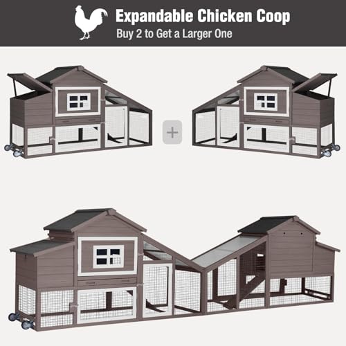Chicken Coop with Wheels, Mobile Outdoor Chicken House with Leakproof Pull-on Tray, Nesting Box, Waterproof Roof - Red