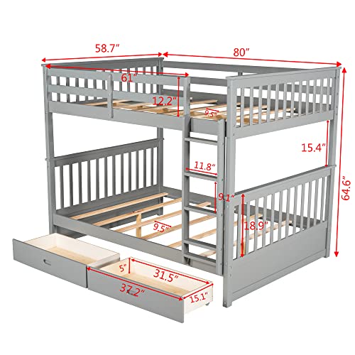 SOFTSEA Twin Over Full Bunk Bed with Slide, Solid Wood Bunk Beds with Stairs for Kids
