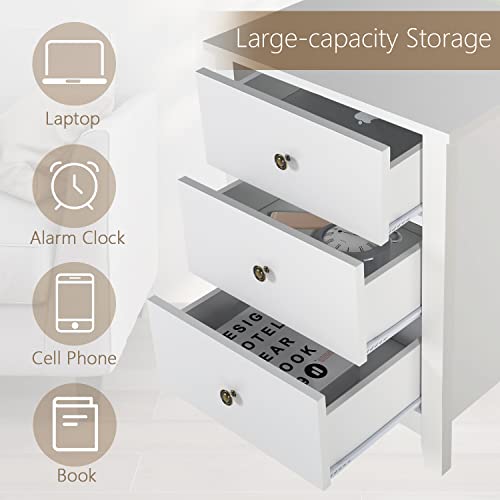 Vikiullf Dresser and Nightstands Sets - 3 Pieces Modern Bedroom Set, White Wooden 7 Drawer Dresser and 3 Drawer Nightstands