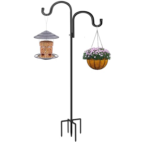 Double Shepherds Hook for Outdoor,78 Inch Bird Feeder Pole with 5 Prongs Base,Adjustable Heavy Duty Garden Hanging Holder for Hanging Plant