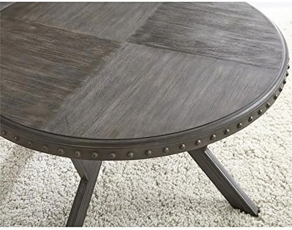 Contemporary Metal Round Coffee Table In Weathered Gray