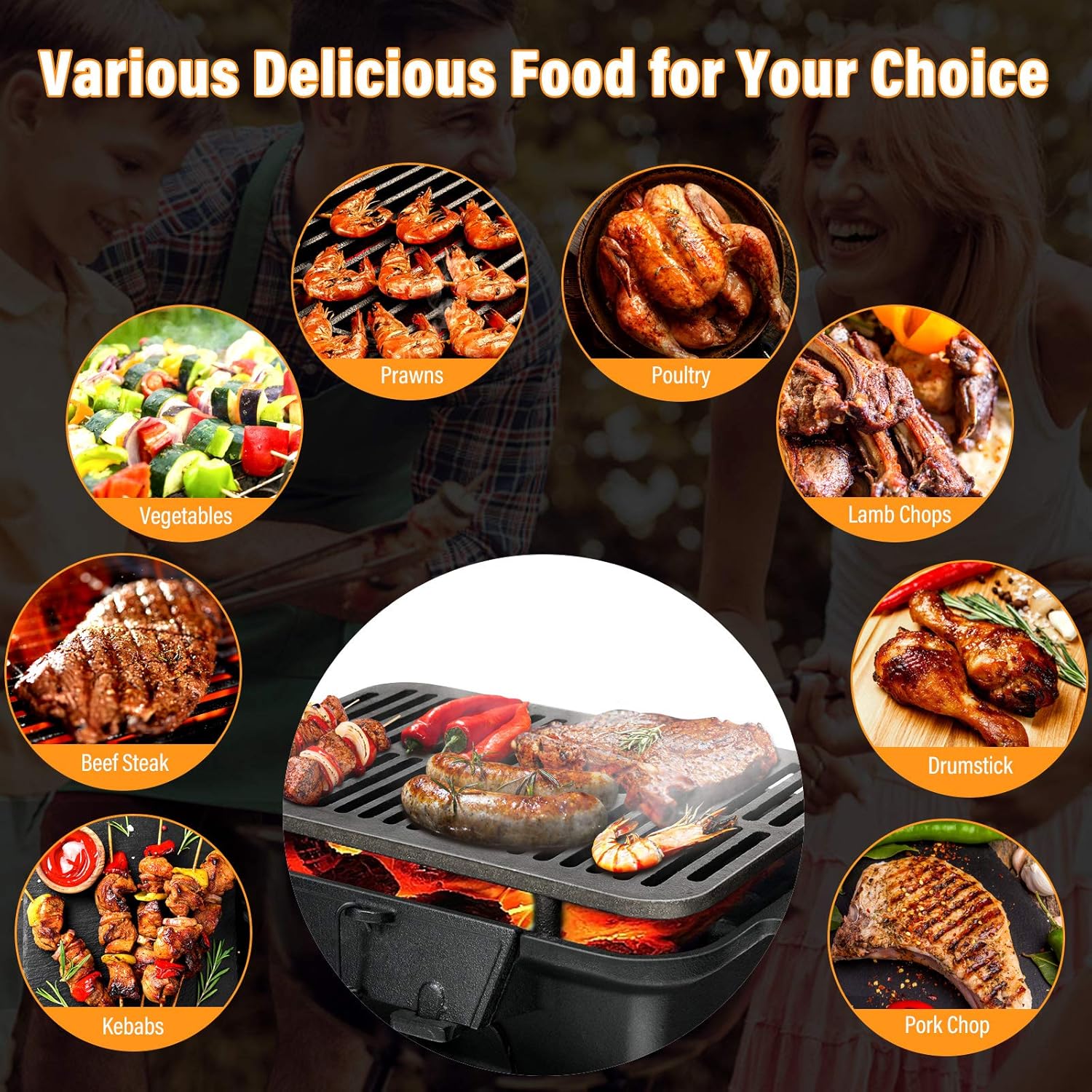 Giantex Charcoal Grill Hibachi Grill, Portable Cast Iron Grill with Double-sided Grilling Net, Air Regulating Door, Fire Gate