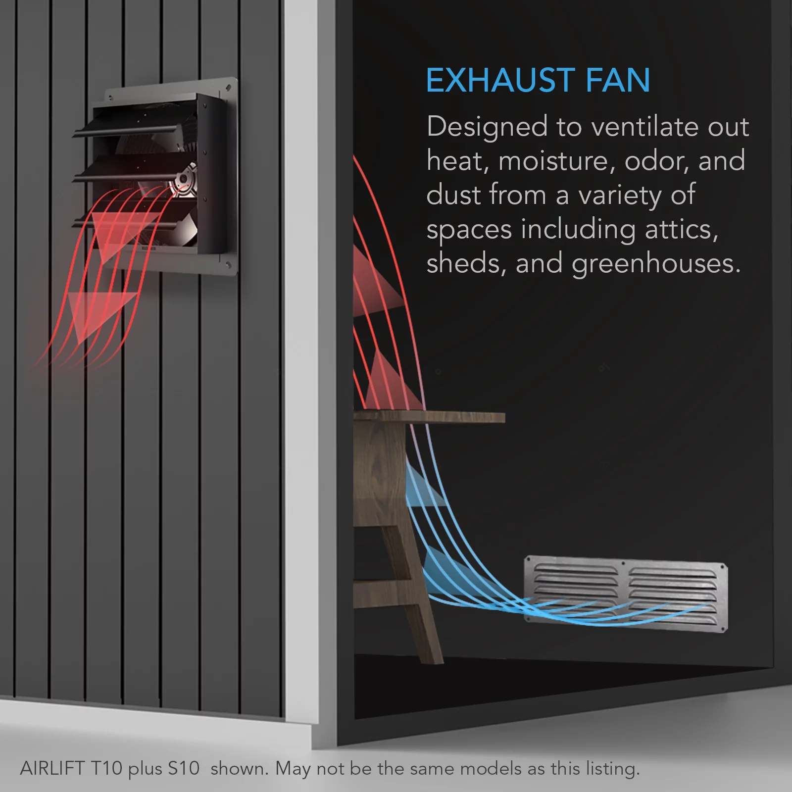 AC Infinity AIRLIFT T14, Shutter Exhaust Fan 14” with Temperature Humidity WiFi Controller, EC-Motor Wall Mount Ventilation and Cooling for Sheds