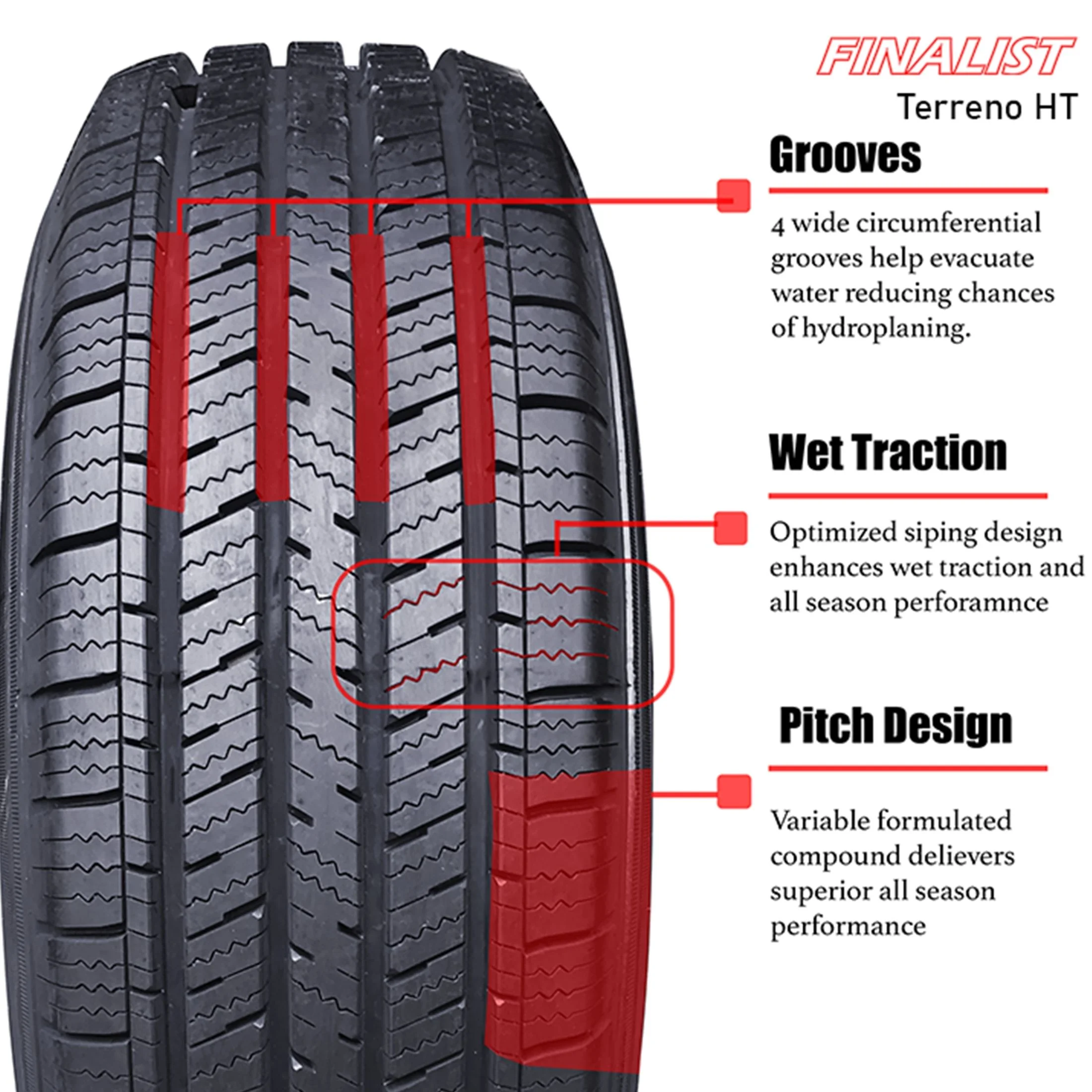 Finalist Terreno H/T LT265/70R17 10 Ply 121S Load Range E SUV Light Truck All Season Highway Terrain Tire 265/70/17 (Tire Only) - Radiant Selections