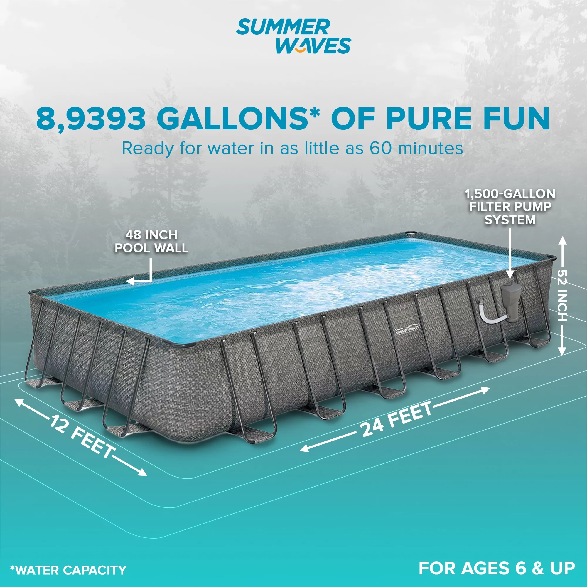 Summer Waves 24 x 12 x 4.5' Rectangle Above Ground Frame Swimming Pool Set