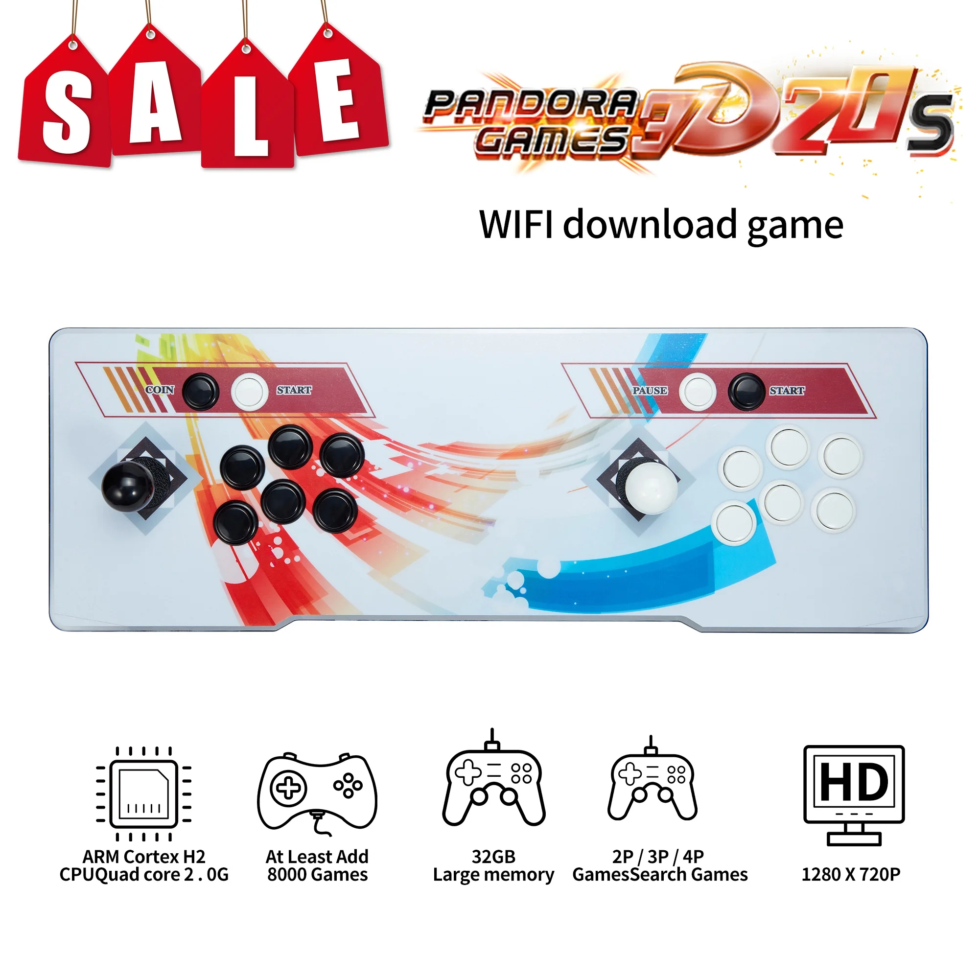 SHCKE 8000 Games in 1 Pandora's Box Classic Arcade Game Console for TV & Projector & PC