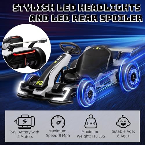 24V Electric Go Kart for Kids，Powerful Drift Kart with 2 * 150W Motors, Adjustable Seat