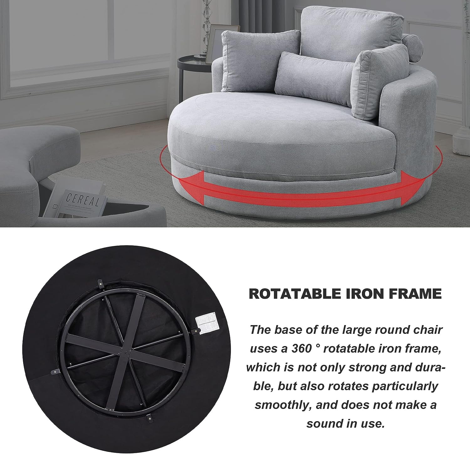 Gxcevsou 51''W Oversized Swivel Chair with Moon Storage Ottoman