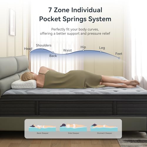 REALONE Queen Mattress – 12 Inch Hybrid Mattress in a Box, Enhanced Individually Pocket Springs, Medium Firm Feel