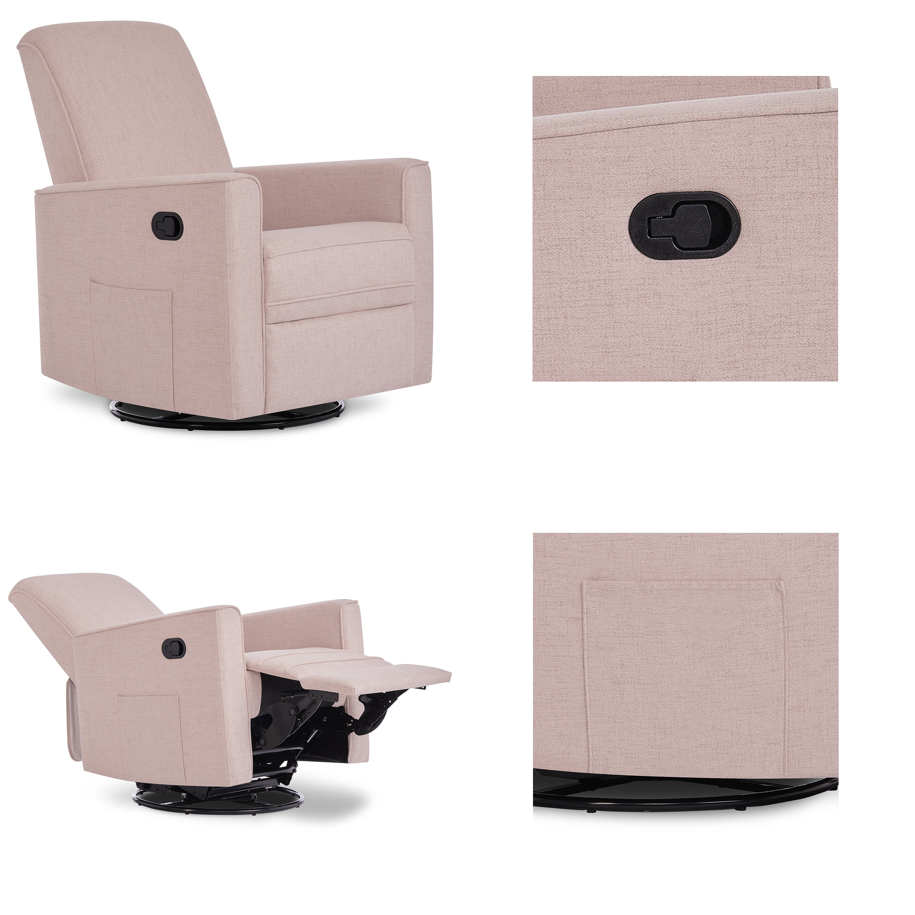 Evolur Raleigh Glider Recliner Rose with High Backrest Support, Durable Polyester Fabric