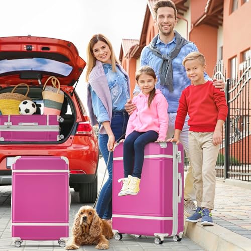 Merax Hard Shell Luggage Set, 3 Pieces 20”+28”Luggage and Cosmetic Case, Lightweight Suitcase with Spinner Wheels and TSA Lock, White