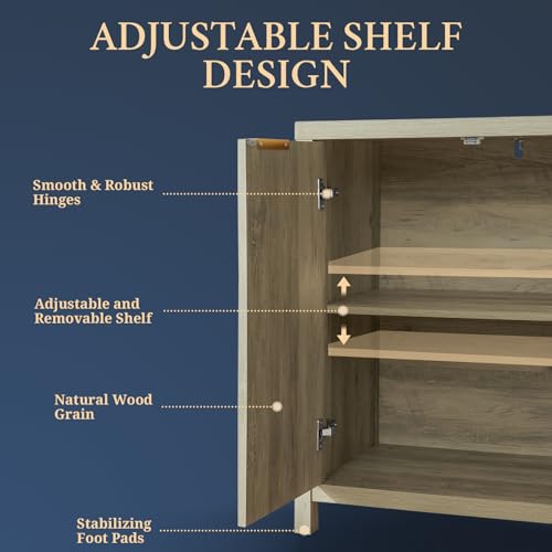 Fluted Sideboard Buffet Cabinet with Storage, 56" Large Buffet Modern Credenza with Adjustable Shelves