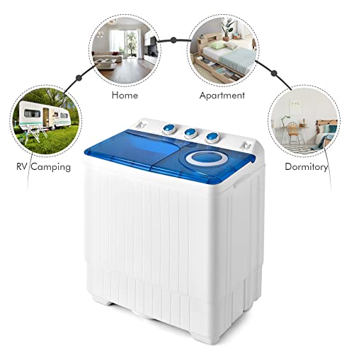 COSTWAY Portable Washing Machine, Twin Tub 26lbs Capacity Laundry Washer, 18lbs Washer and 8lbs Spinner Combo with Timer Knobs, Built-in Drain Pump