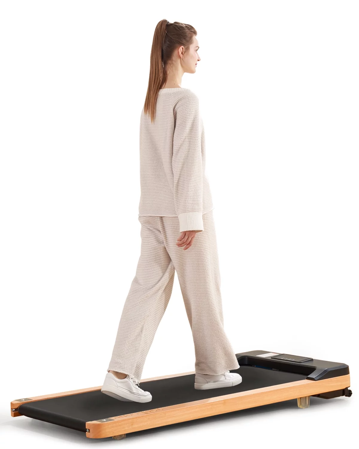 Maksone 2.25HP Installation-Free Under Desk Natural Wood Treadmill with Remote Control