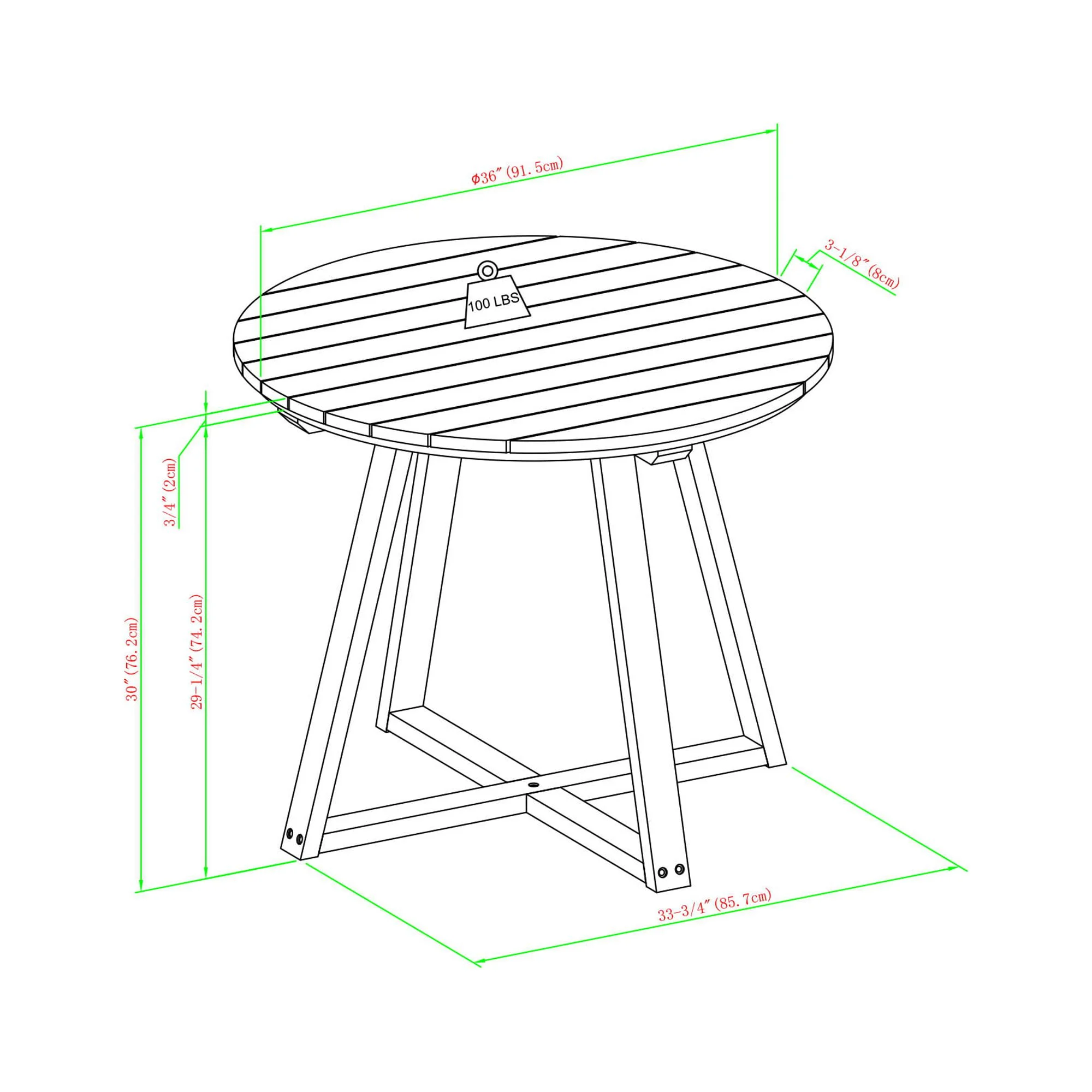 Walker Edison Modern 30” Solid Acacia Wood Outdoor Dining Table, Brown