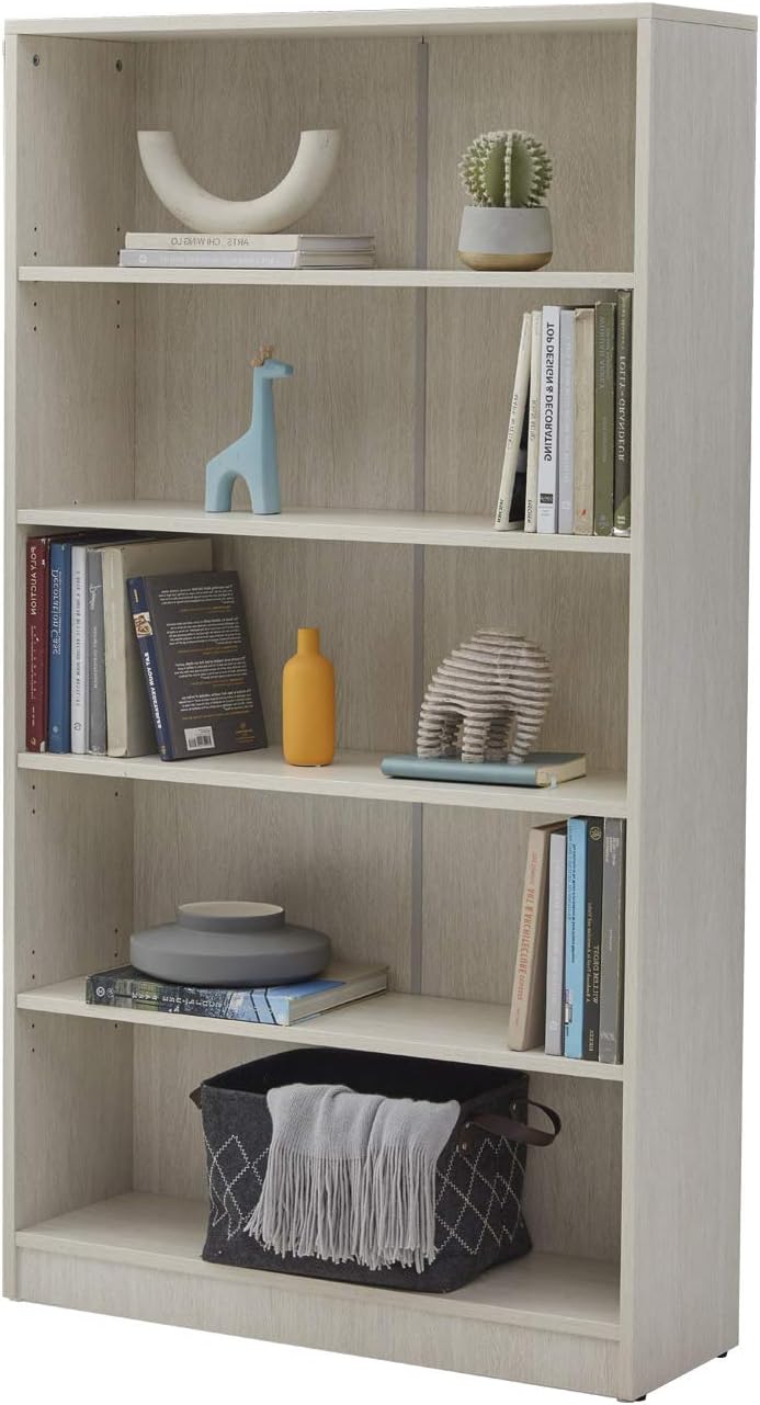 Vicllax 5-Shelf Bookcase Adjustable Bookshelf, Antique White