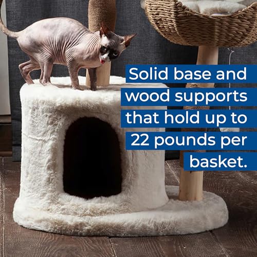 The Sanctuary Cat Tree - Luxury Cat Condo, Large Modern Indoor Tower with 3 Faux Fur Beds, Scratching Posts, and Toys for Cats
