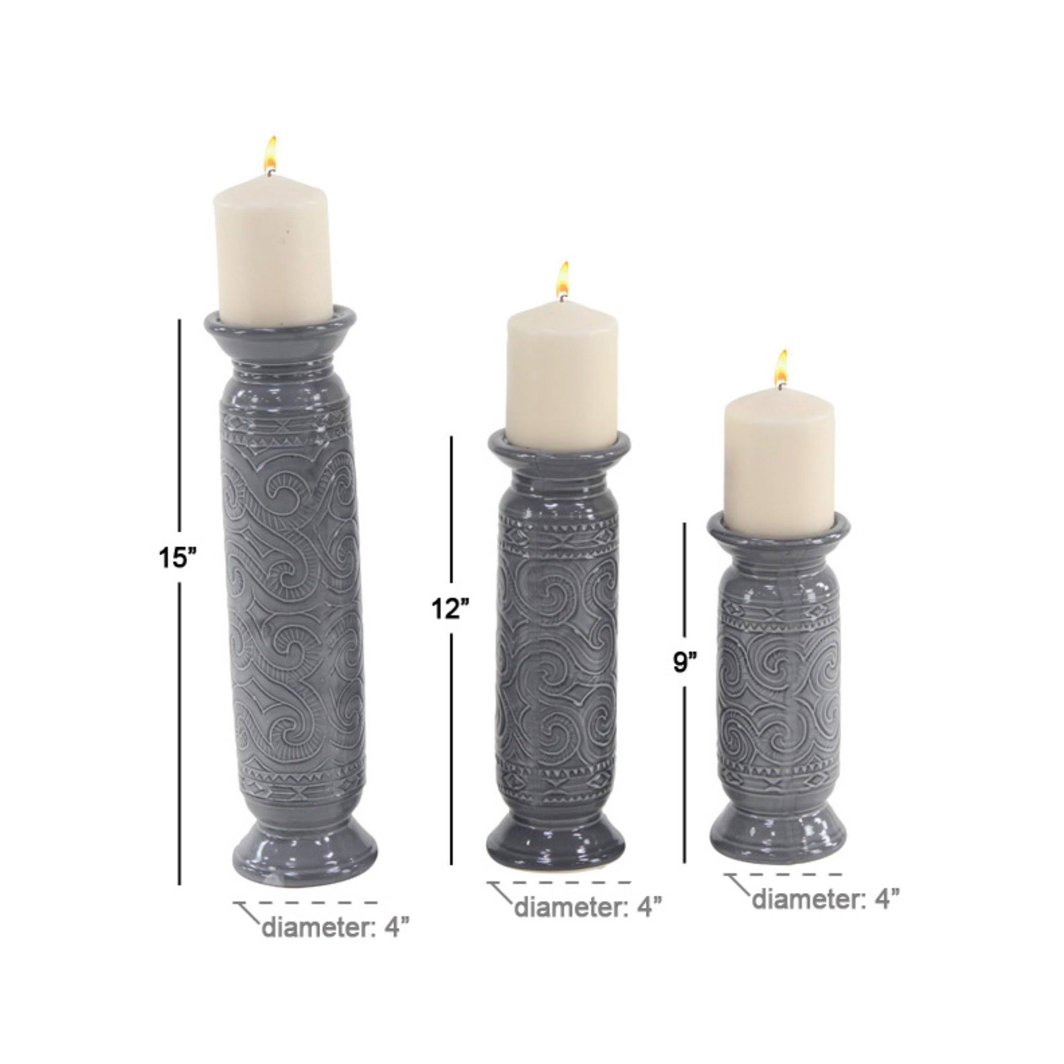 Set of 3 Modern 9, 12 and 15 inch Gray Cylindrical Candle Holders