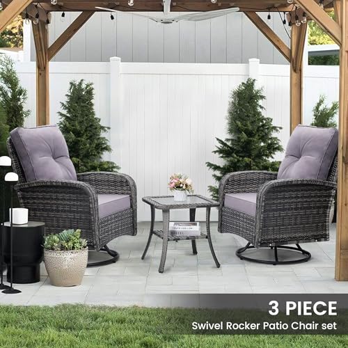 3 Piece Rattan Wicker Bistro Set, Outdoor Conversation Furniture Set with Glass Top Table, Space Saving for Balcony, Backyard, Natural