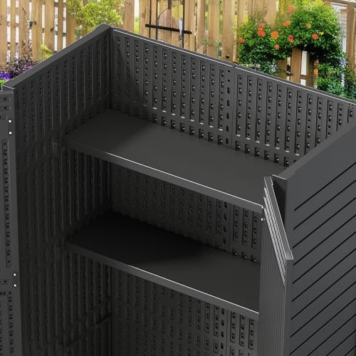 YITAHOME Outdoor Horizontal Storage Sheds w/o Shelf, Weather Resistant Resin Tool Shed, Multi-Opening Door for Storage of Bike, Trash Cans