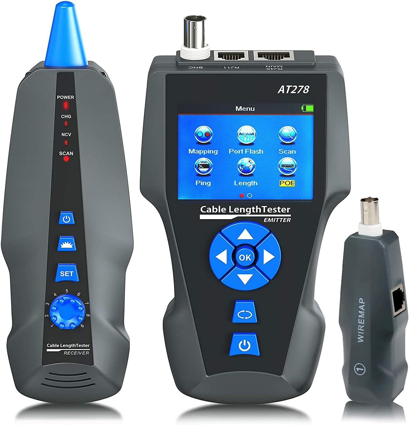 NOYAFA Network Cable Tester,AT278 TDR Multi-functional LCD Tracker For RJ45, RJ11, BNC, Metal Cable,PING/POE NF-8601S