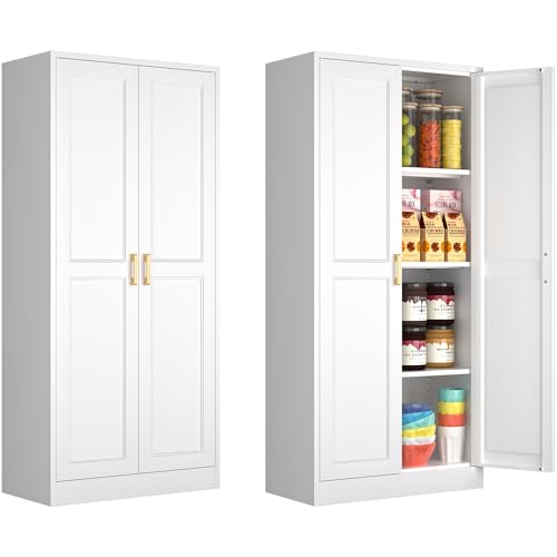 Pantry Cabinet, 71 Inch Tall Kitchen Storage Cabinet, Metal Pantry Cabinet with Doors and Adjustable Shelves, Black Food Cupboard