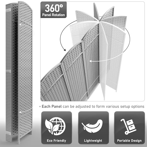 Sorbus 8-Panel Black Room Divider with Double Hinged Panels, 6 ft Tall Folding Privacy Screen
