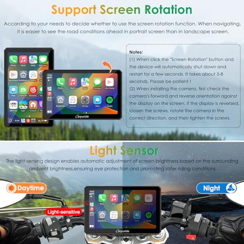 Carpuride W712D Motorcycle Carplay Screen with HD 1080 Dual Dash Cam, Wireless Car Play and Android Auto