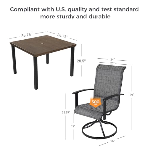 Grand patio 7-Piece Patio Dining Set for 6, Outdoor Dining Set with Swiviel Patio Chairs & 1 Rectangular Woodgrain Dining Table with Umbrella Hole