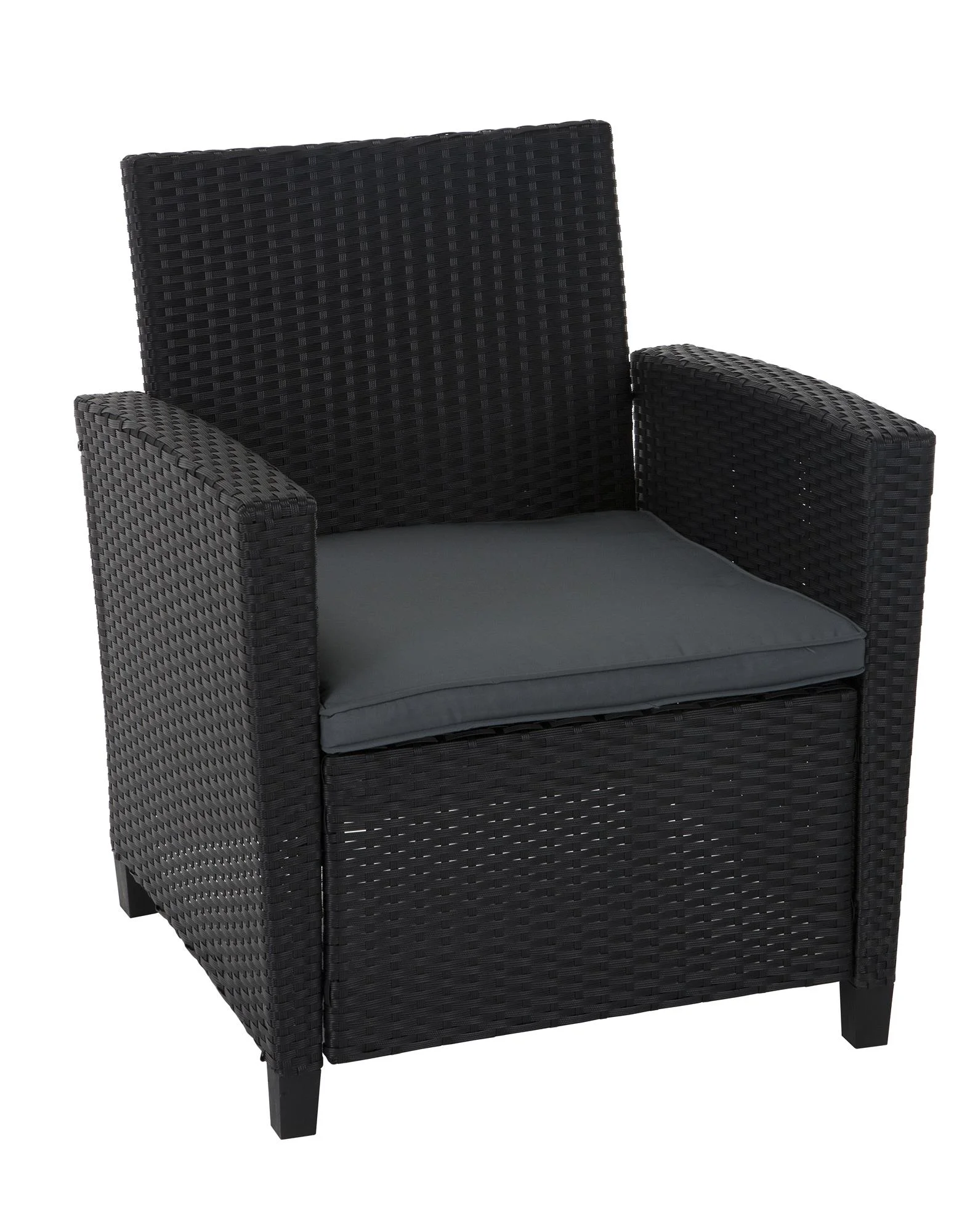 COSCO Outdoor 4 Piece Conversation Set, No Tools Assembly, Gray Cushions, Black Resin Wicker