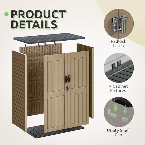 GOOBED Vertical Outdoor Storage Shed, 59 Cubic Feet Resin Tall Shed, Lockable Waterproof Tool Organizer for Garden, Garage, Patio, No Shelves (Brown)