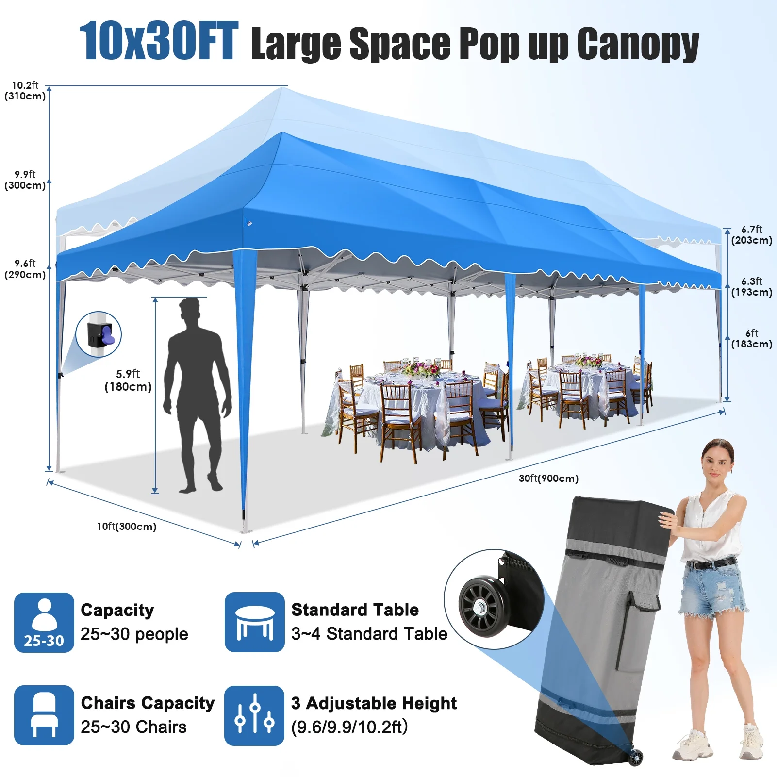 SANOPY 10X30ft Party Tents Heavy Duty Commercial Pop Up Canopy Tent with 8 Sidewalls Suit for 30 Persons Large Wedding Canopy Windproof Waterproof